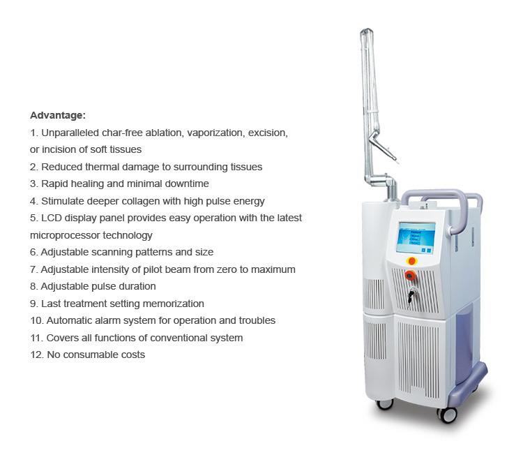 Ce Fractional CO2 Laser Machine with Three Systems: Cutting/Fractional/Vaginal Treatment