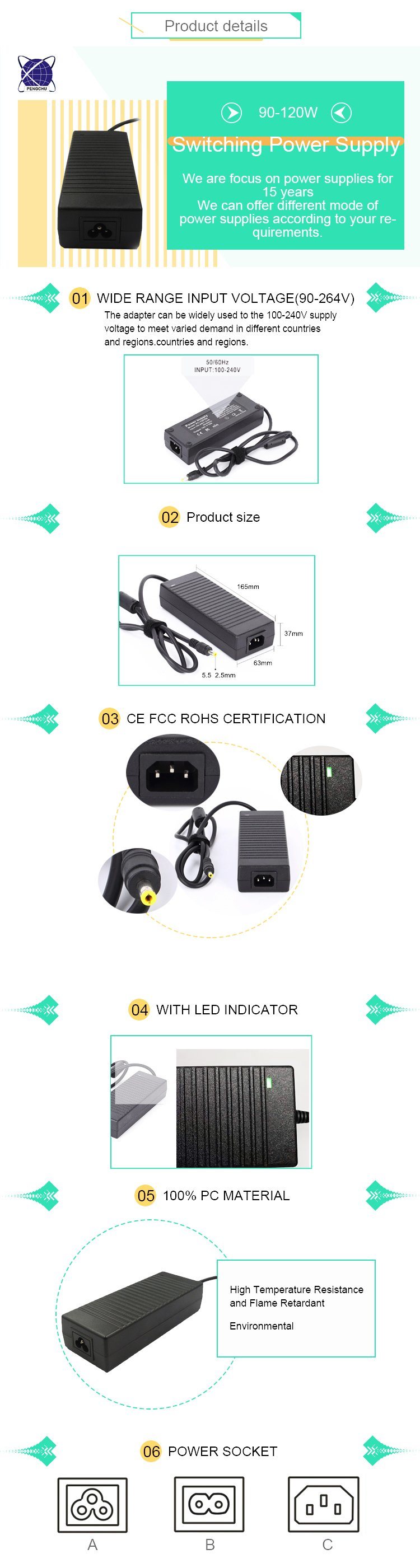 24V 5A 120W switching power adapter for Home Application Equipment