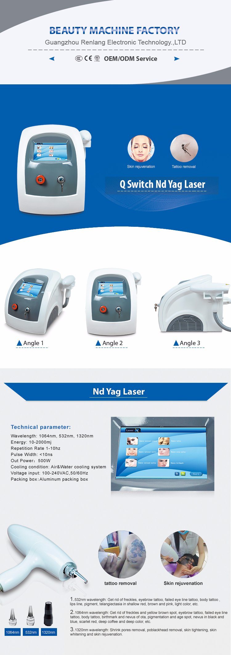 Powerful Pigment and Tattoo Removal Q-Switch ND YAG Laser Machine