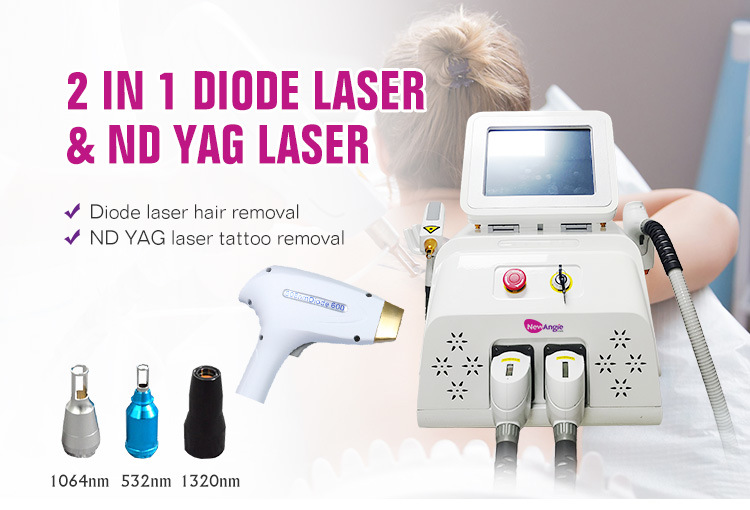 ND YAG Tattoo Removal Machine Q Switch Powerful 532 1064 1320nm 2 in 1 Diode ND YAG Laser Hair Removal Treatment System