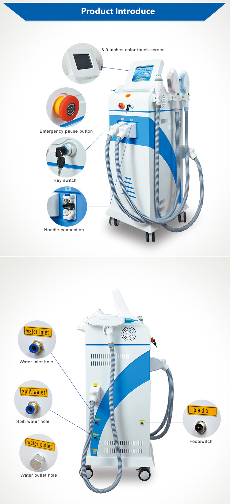 Dual Magneto-Optical Shr Hair Removal / Laser Tattoo Removal / RF Face Lifting Machine