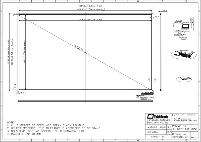 Cjtouch 82" Infrared Touch Screen, Infrared Multi-Touch Frame Overlay Kit