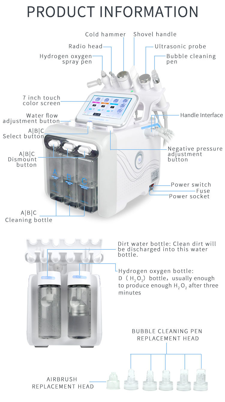 New 6 in 1 Water Oxygen Bubble Facial Beauty Machine Hydro Dermabrasion Beauty Equipment