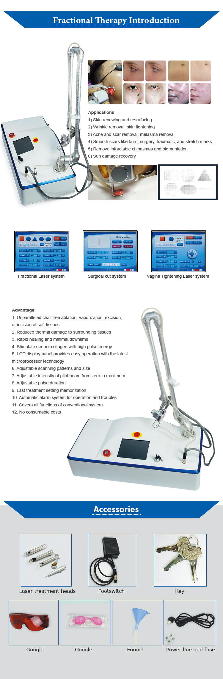 RF Metal Tube CO2 Fractional CO2 Laser for Skin Rejuvenation