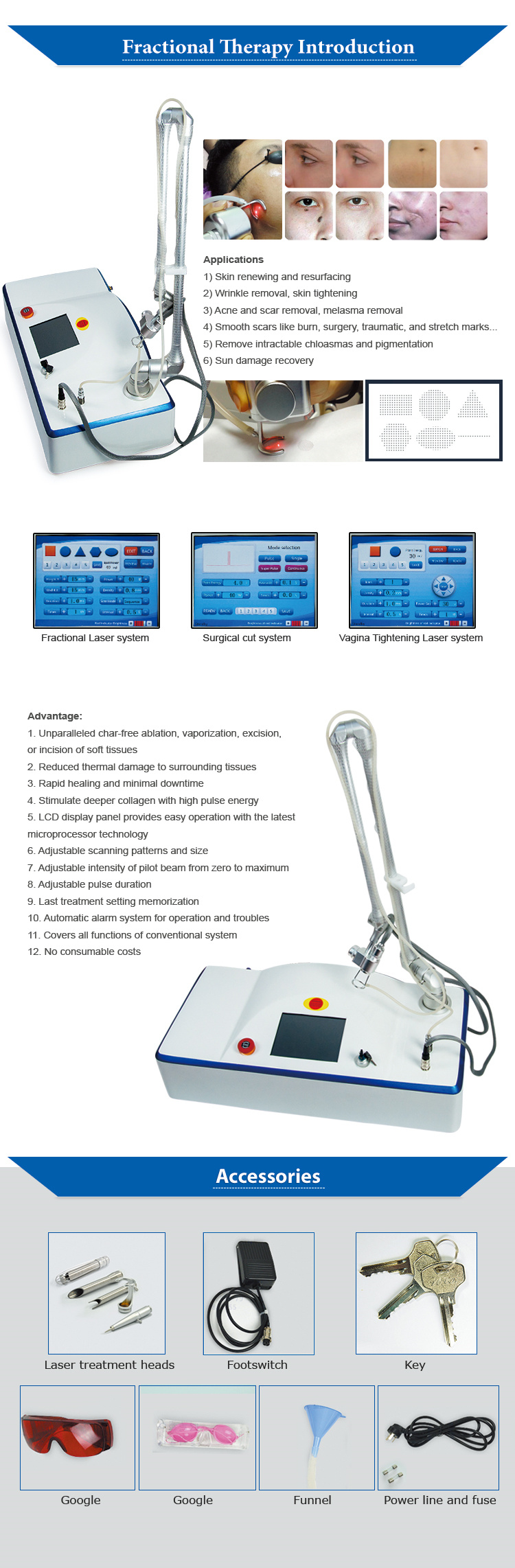 Portable RF Metal Tube CO2 Fractional Laser Machine Medical 40W