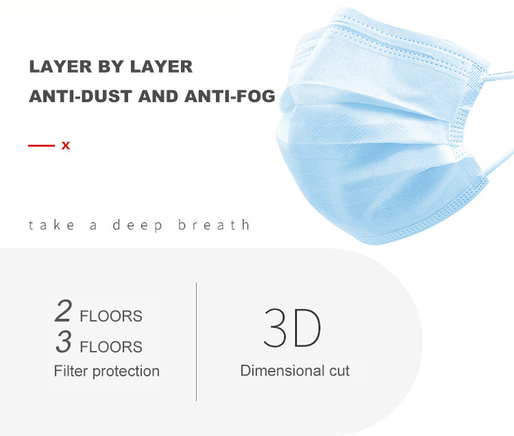 3 Ply Nonwoven Face Mask Against Bacterial Against Pollution
