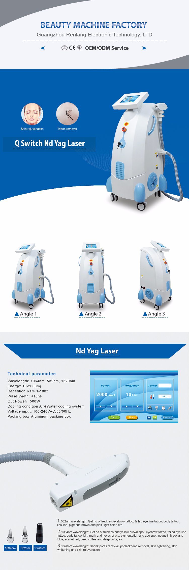 Q Switch ND YAG Laser System for Tattoo Removal