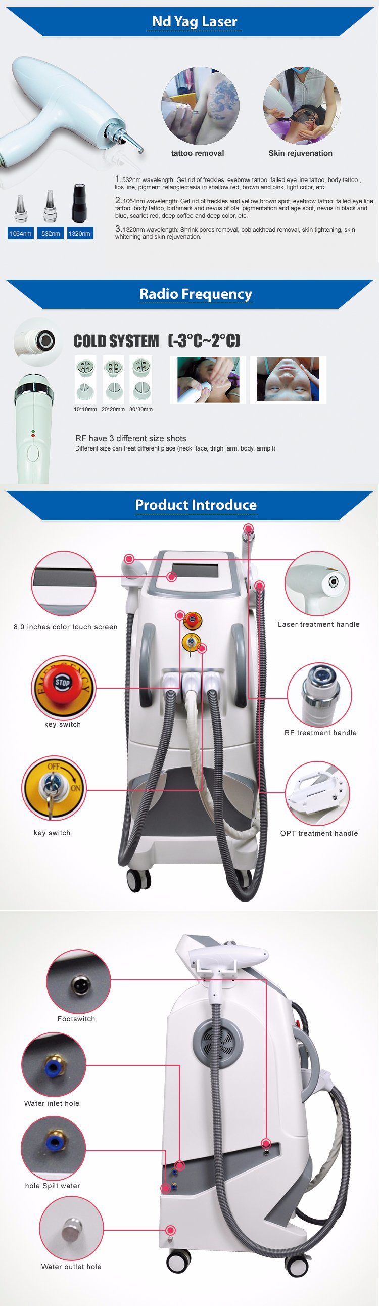 China Manufacturer Skin Tightening RF Tattoo Removal Laser Hair Removal