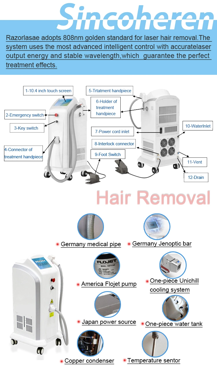 Professional FDA TUV Medical Ce Approved Laser Diode 808 Nm/Diode Laser Permanent Hair Removal Machine