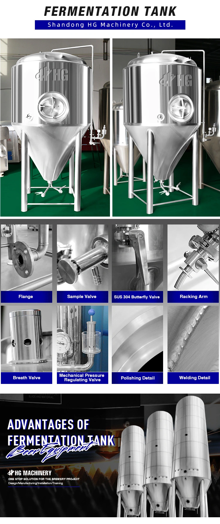 2000L 5000L 10000L Craft Beer Fermenting Equipment Large Stainless Steel 304 Conical Beer Fermenter/Storage Tanks