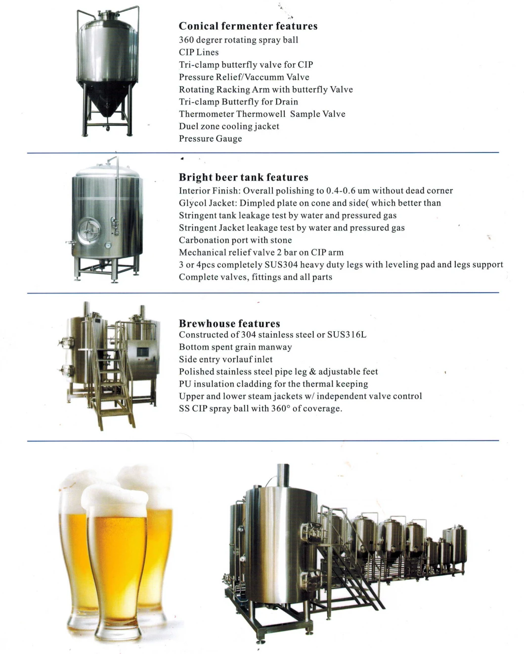 500 1000L Liter Bright Brite Beer Fermentation Tank / Beer Brewery