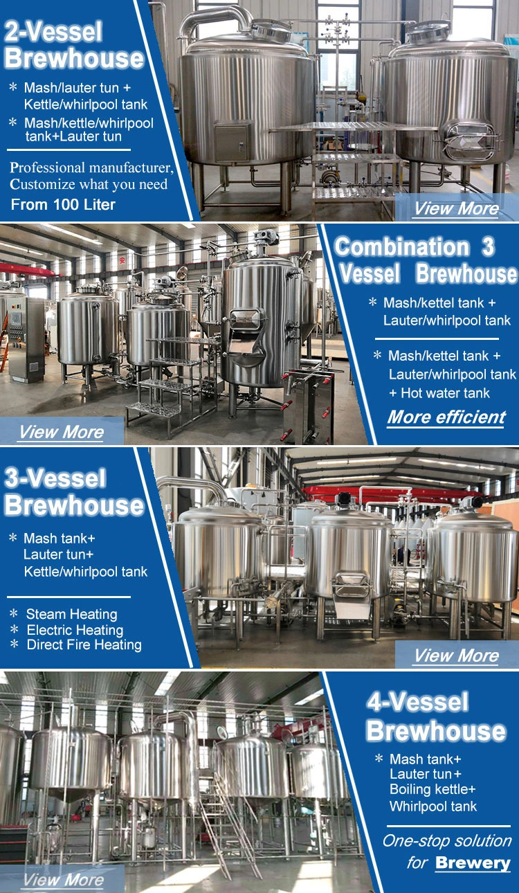 Turnkey Project 100L 200L 300L 500L 1000L Beer Brewing Equipment Micro Brewery Fermenters