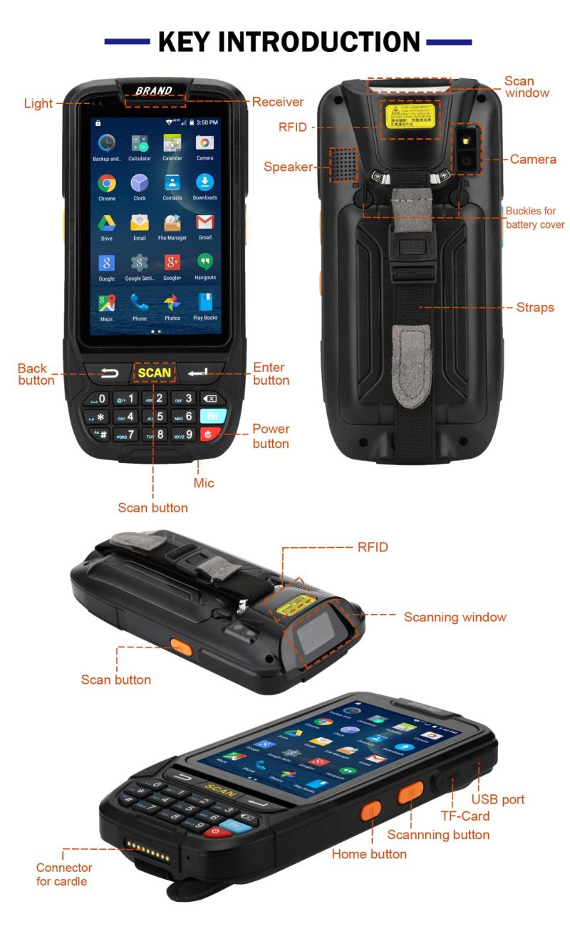 China Manufacture Barcode Scanners Handheld Android Scanner Courier PDA
