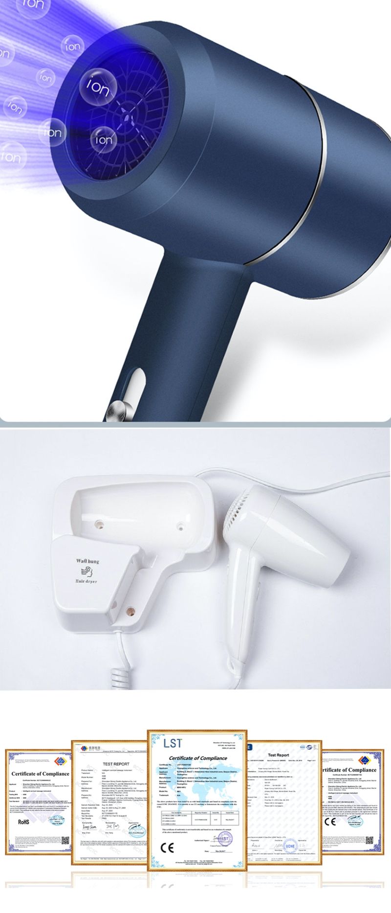 Hotel Hair Dryer Hotel Use Safe Using Bathroom Mini Electric Hotel Hairdryer 1300W Wall Mounted White Hair Dryer
