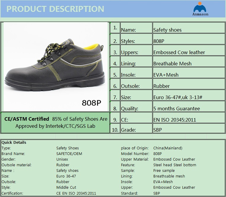 Safety Shoes Men Industrial Shoes Safety Work Price in Qingdao