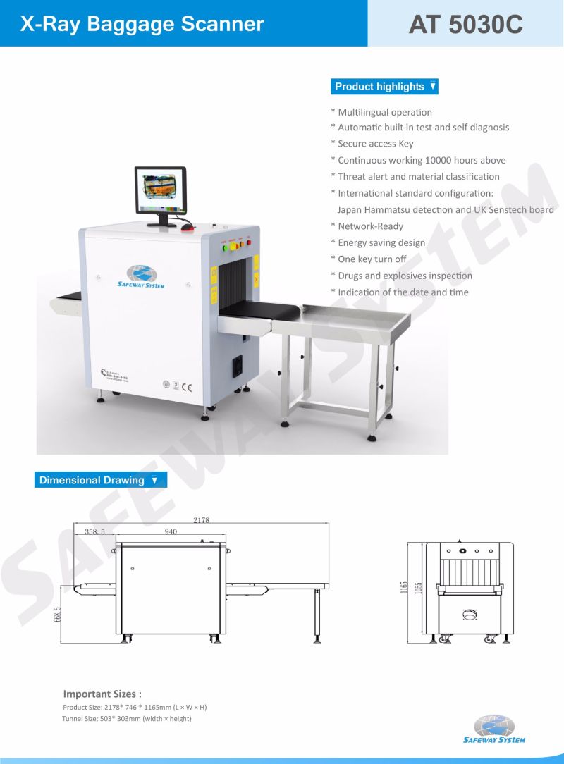 X-ray Inspection Machine Safeway X-ray Baggage Scanner for Security Inspection