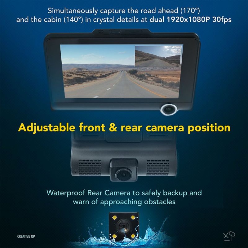 Three Lens Camcorder Dash Camera Support G-Sensor / Motion Detection / Loop Recording