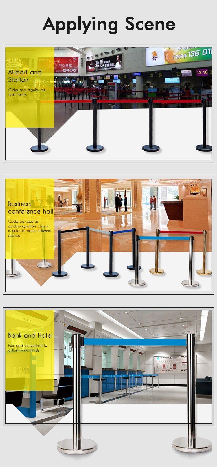Crowd Control Management System Retractable Airport Stanchion Queue Barrier Post