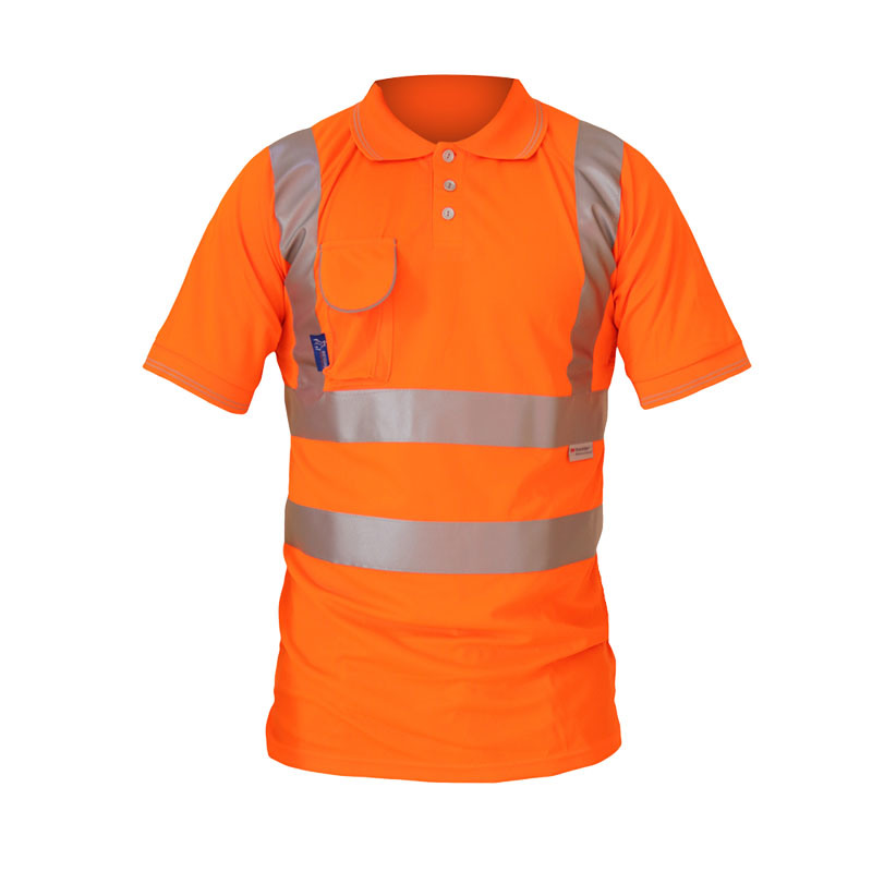 Bodyguard Hi Vis Polo Shirt Gn650 Fluorescent Orange Short Sleeve Polo Shirt Rail Special Birdeye Breathable Fabric Under Arm Ventilation Bodyguard Work Clothes