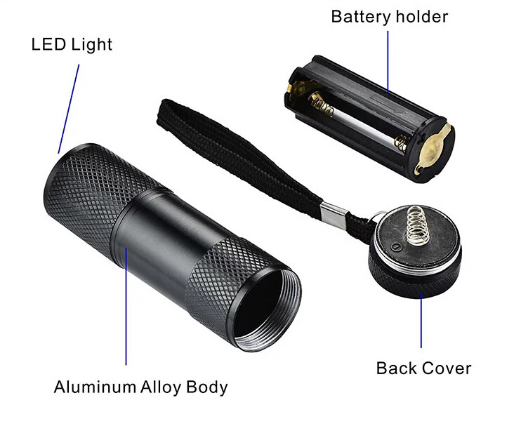 Mini UV Torch 9LED UV Flashlight for Detection Torch