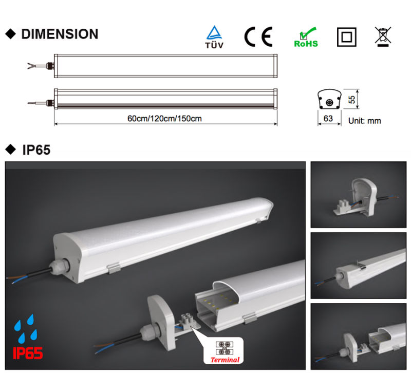 Tri-Proof Light IP65 Waterproof Light 2 Years Warranty for Airports