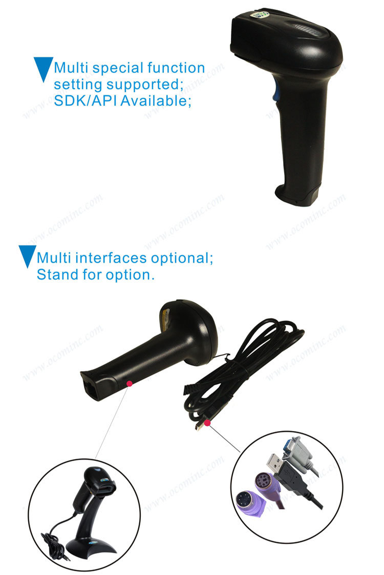 Ocbs-2008-a Handheld Barcode Scanner for 1d/2D Barcode Scanner with Stand & Auto-Scan