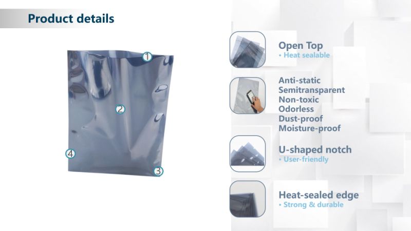 Anti-Static Shielding Bag Open-Top 3-Sides Seal Moisture Proof ESD Shielding Bags for Packaging and Shipping E-Products