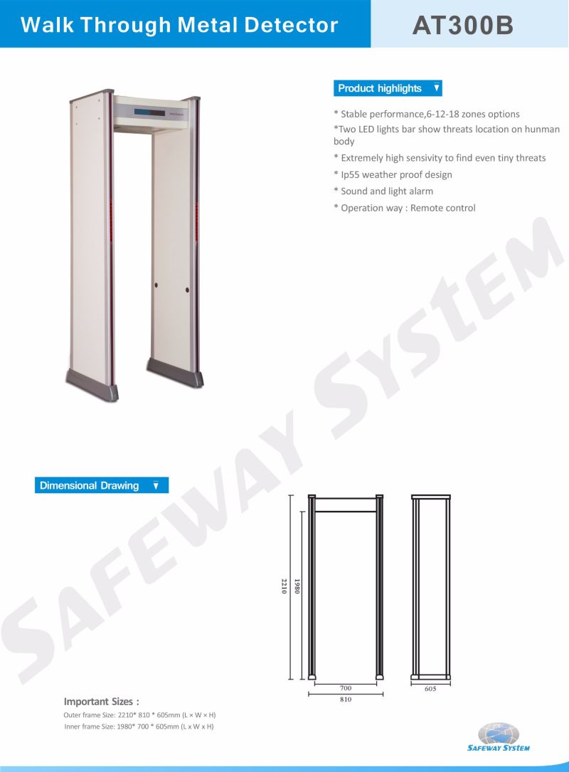 Walk Through Metal Detector Door At300b 18 Zones ^Secuirty Detector
