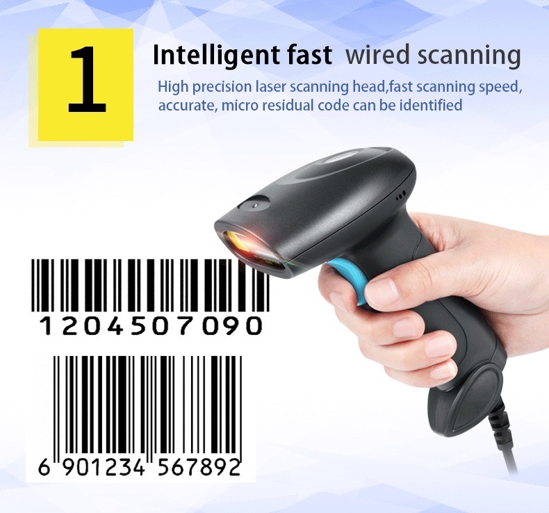 Wired 1d Laser Scanner Supermarket Barcode Reader Hand Held 2D Scanner with USB