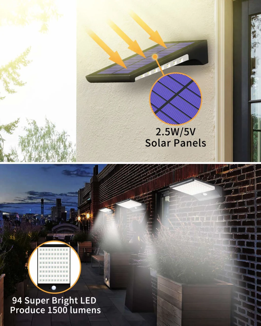 Waterproof Wireless Solar Motion Detection Sensor Light 94 LED Wall Garden Yard Lamp