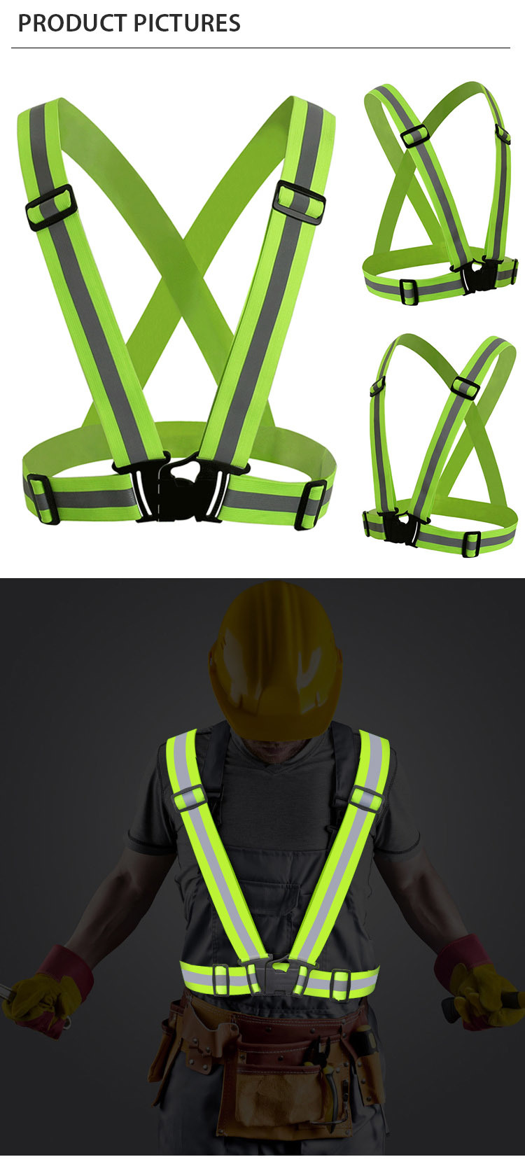 Black Custom Logo Security Guard Work Adjustable Safety Reflective Vest