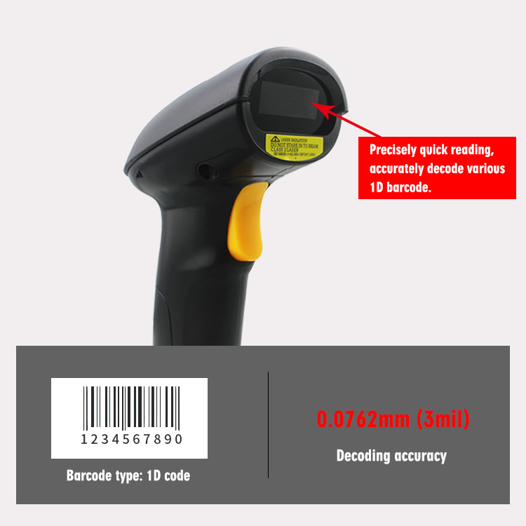 Handle Safety Portable 1d Laser Scanner Barcode Label Gun HS-6100