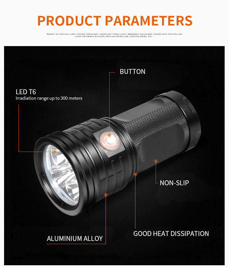 New High Quality Super Bright Alloy Flashlight Xm-L T6 LED Flashlight Torch 4X 18650 Hunting Flashlight
