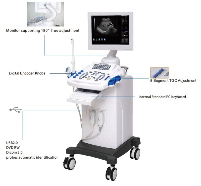 Hospital Medical Full Digital Trolley B/W Ultrasound/Ultrasonic Scanner