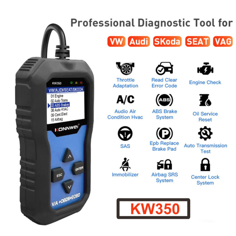 Konnwei Kw350 OBD2 Scanner Full System Diagnostic Scanner for VAG