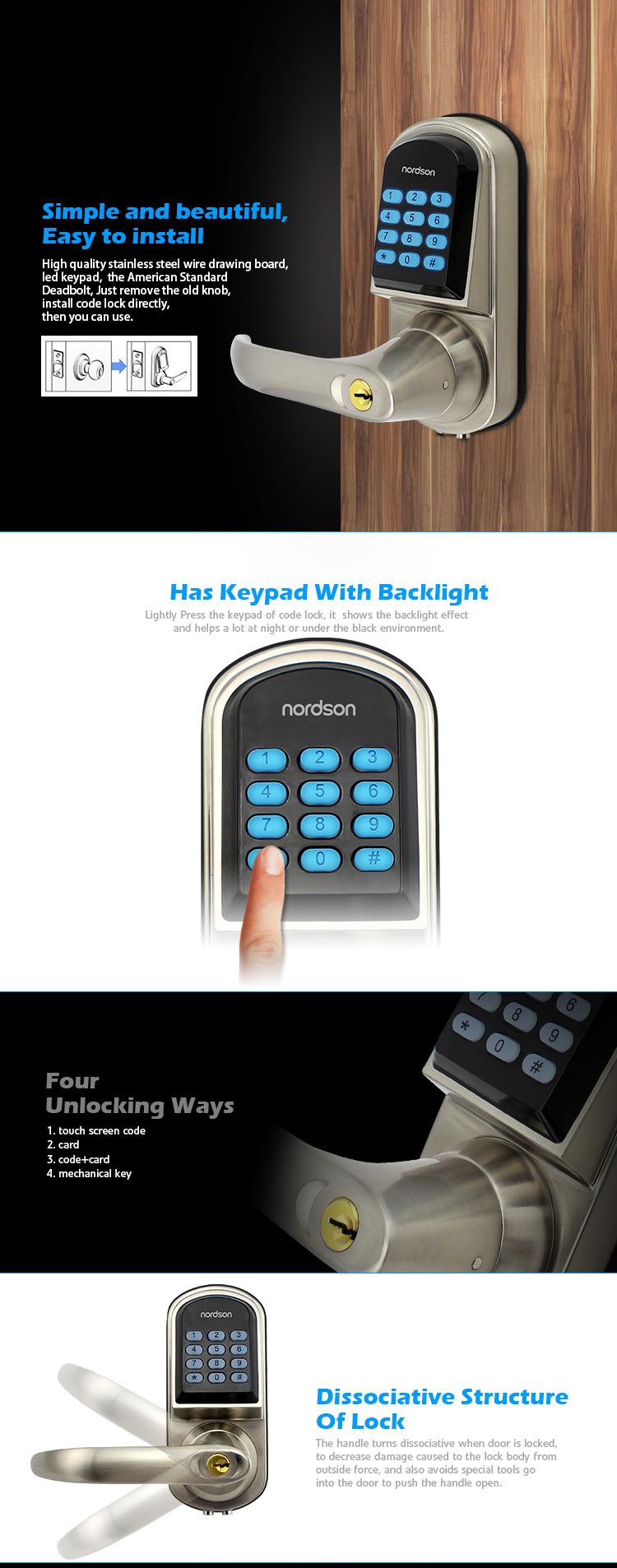 Portable Intelligent Bluetooth Security Container RFID Safe Box Knob Hotel Cylinder Door Lock Body
