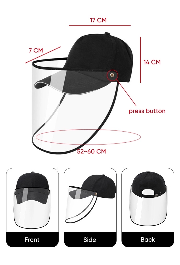 Promotion Personal Protective Equipment TPU Made Transparent Shield Baseball Hat