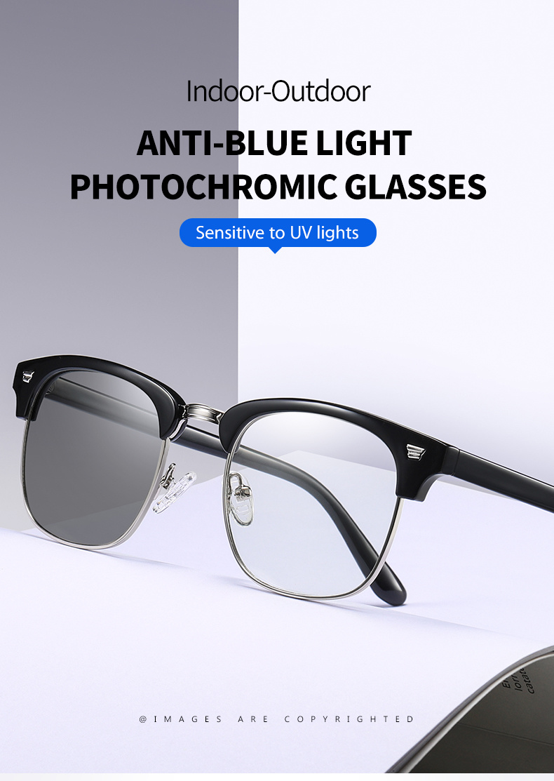 Computer Glasses Photochromic Blocker Blue Rays Glasses Tr90 Square Frame
