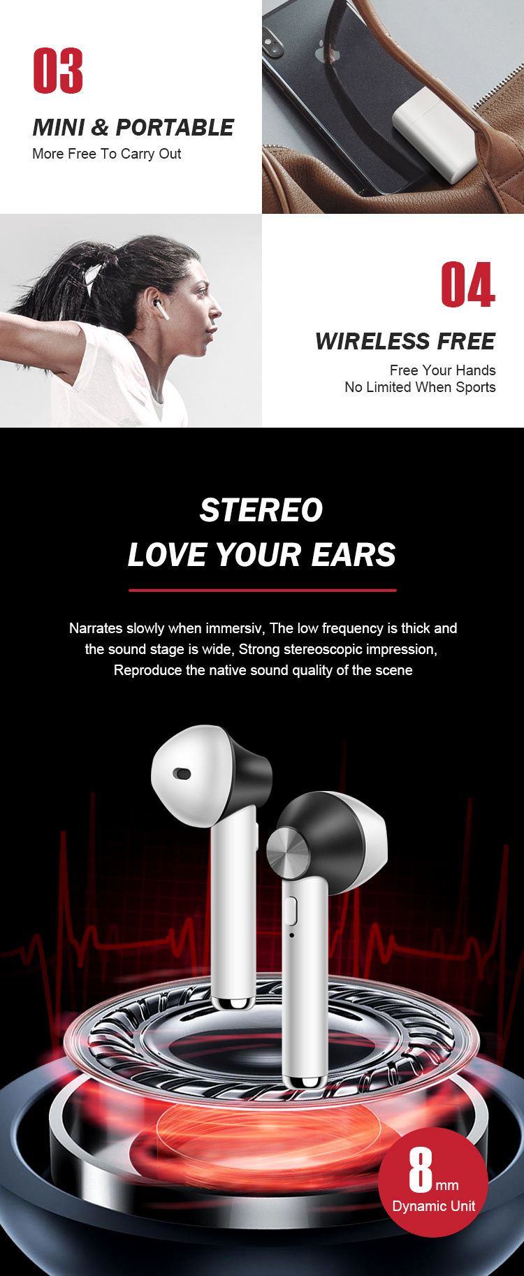 True Wireless Headphones Blue Tooth 4.1 Headphones 3D Stereo HD Wireless Earbuds