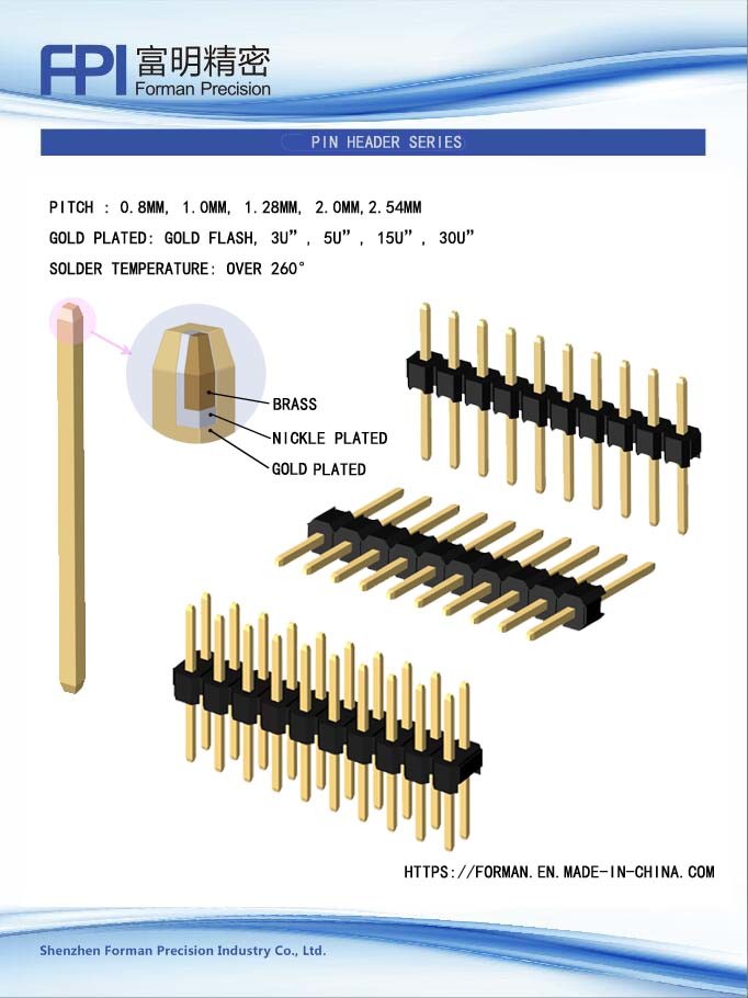 Male Pin Header Single Row Double Rows DIP Type and SMT Type Series Connector with Single Housing and Dual Housings