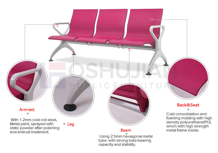 Commercial Waiting Furniture 3 Seater Airport Chair Waiting Room Bench
