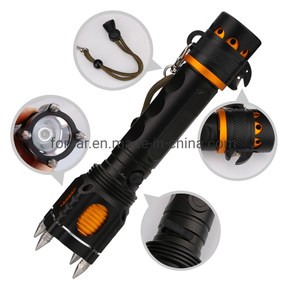 Security Rescue Light /T6 LED Police Tactical Flashlight with Self Defense Belt Cutter