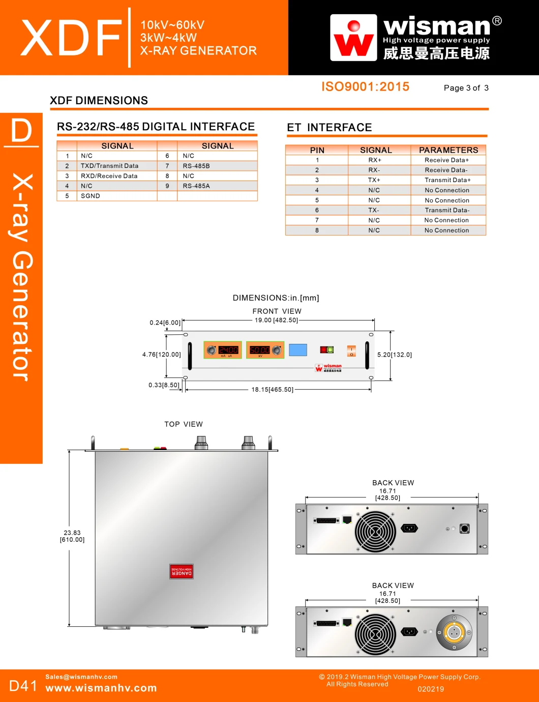 XDF Series 10kV~60kV 3kW~4kW X-ray Generator for X-ray Drilling Machine