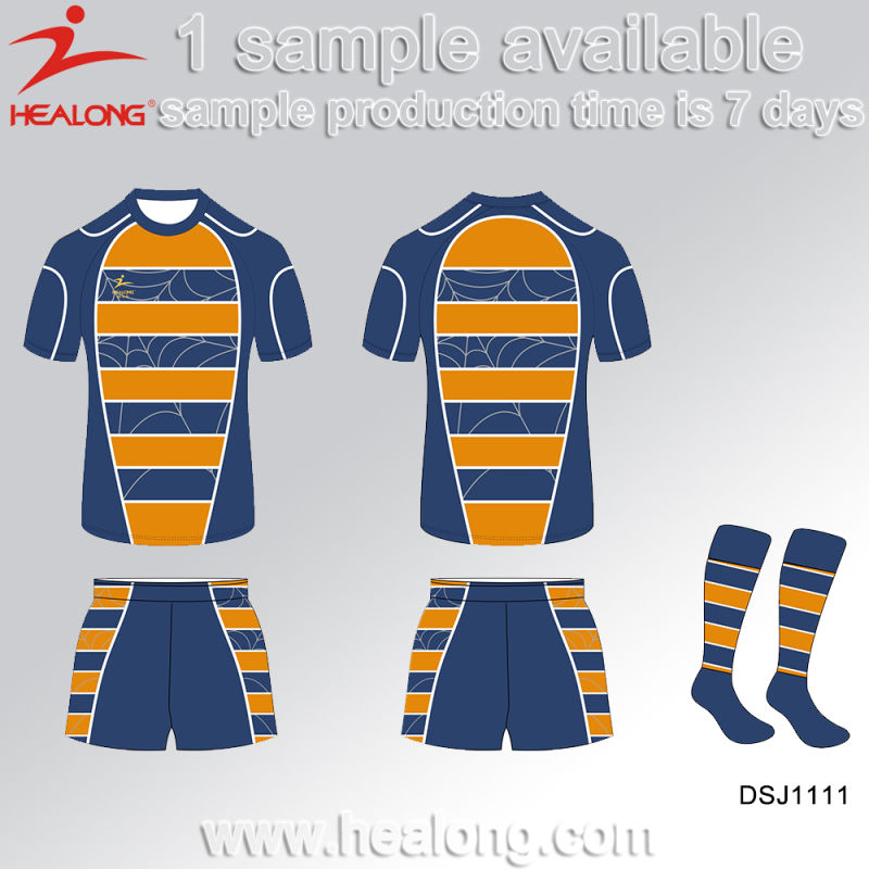 Healong China Cheap Price Sportswear Gear Latest Design Rugby Jerseys with Round Neck