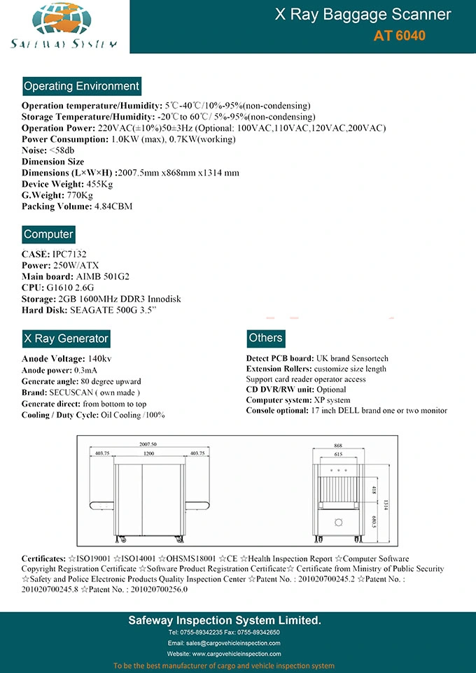 X Ray Baggage Scanning Machine for Transport Terminals