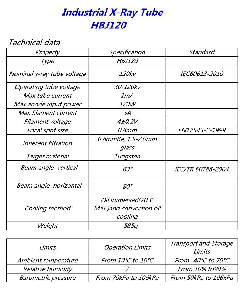 120kv 0.8 Hbj120 X-ray Tube for Luggage Scanner
