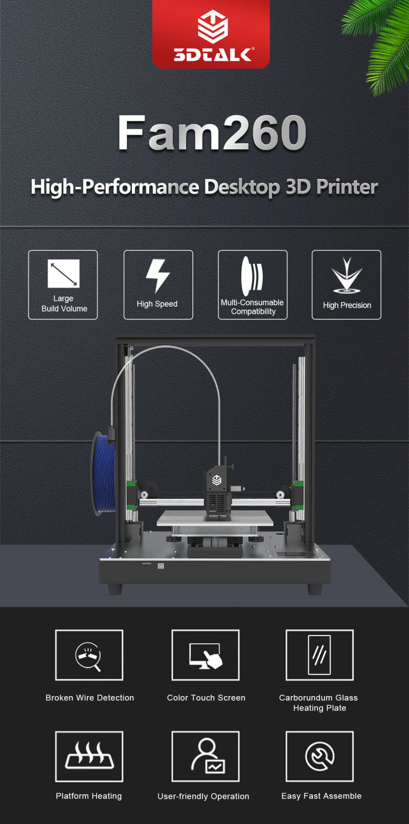3D Printe with Filament Run Out Detection Sensor Desktop 3D Printer 230X230X260mm