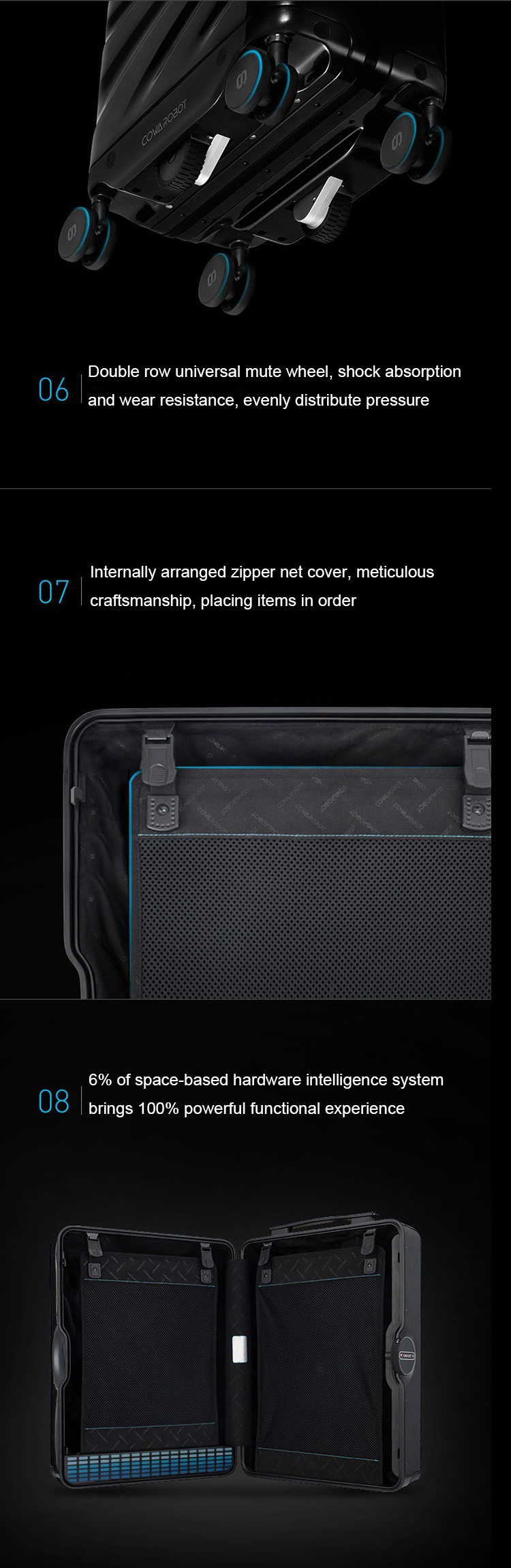 Ins Hot Xiaomi Smart Luggage Cool Wow Cowarobot Automatic Follow Trolley Case BSCI CNAS Carry on Luggage Smart Luggage
