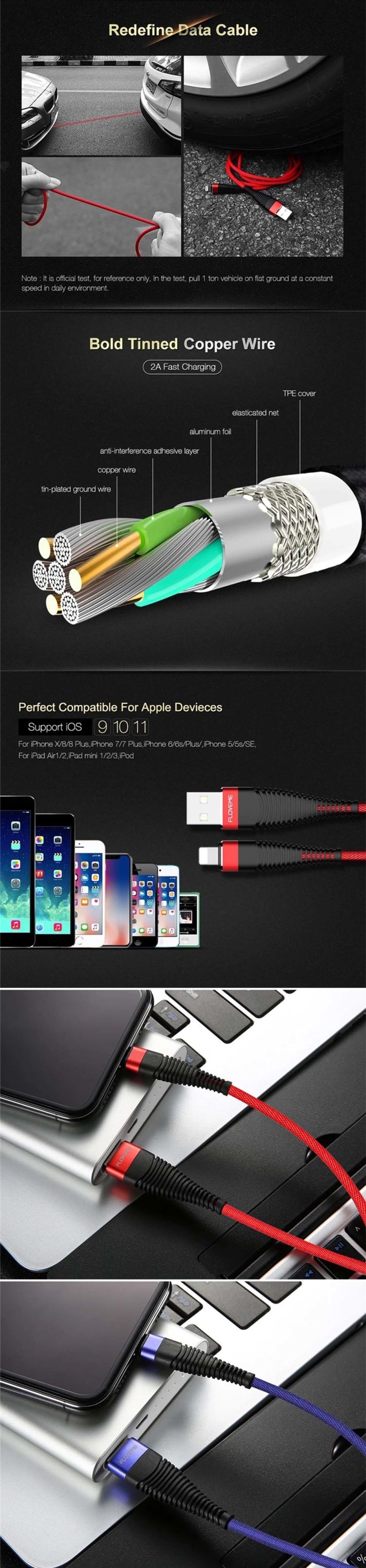 Rt-Mc51 Nylon Braided Lightning Data Charging Cable for Apple iPhone