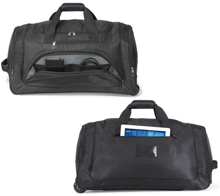 Wheeled Black Duffel Bag with Ipadtablet Pocket Airport Rolling Duffel Bag